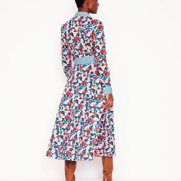 BODEN Amy Cotton Midi Shirt Dress Floral Long Sleeve with Striped Accents - Picture 3 of 5
